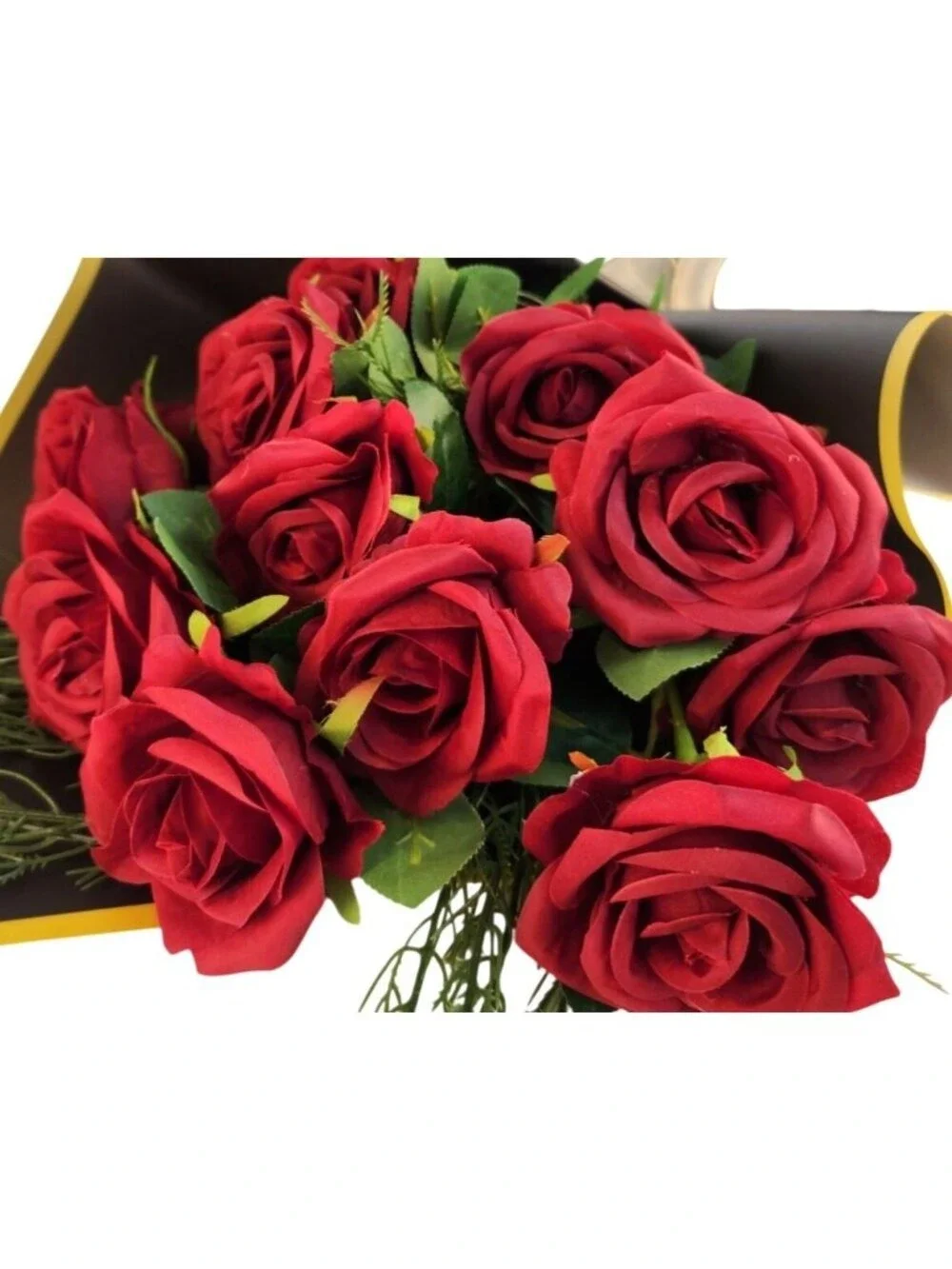 Dozen Dark Red Artificial Roses Bouquet Valentines Day Gift for Wife Romantic We